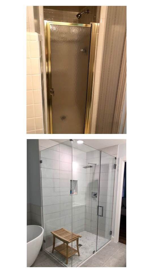 Before and after view of shower remodel by BuildPRO