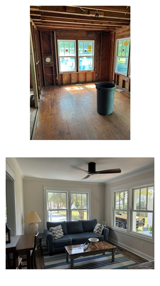 Before and after view of living room renovation by BuildPRO
